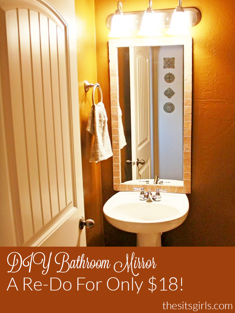 DIY Bathroom Mirror redo project is easy, and it only costs $18! 