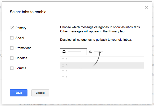 Configure your gmail inbox to remove the promotions tab.