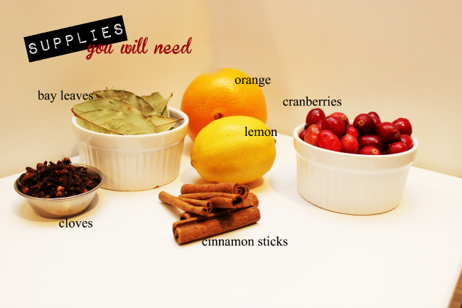 Supplies you need to make homemade simmering potpourri.