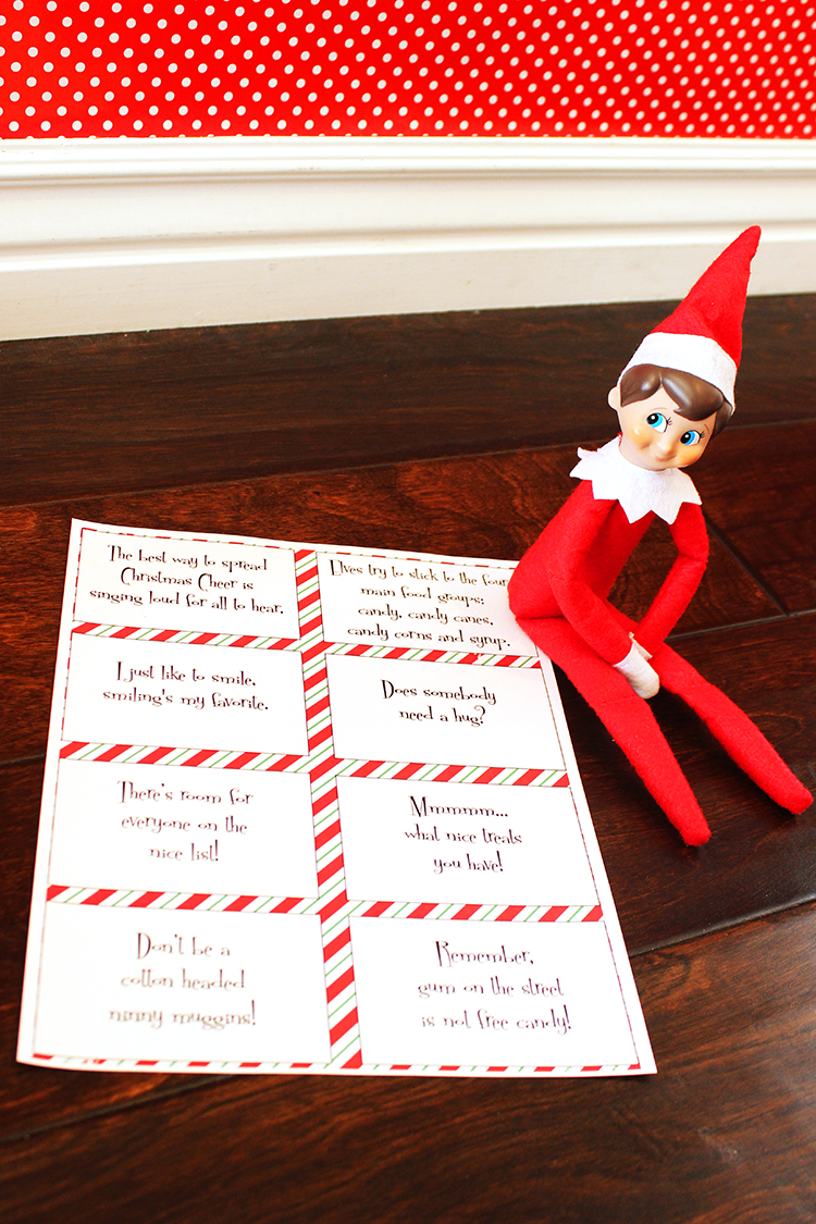 Love these cute elf quotes on these cards. Perfect for your Elf On The Shelf to leave a giggle. 