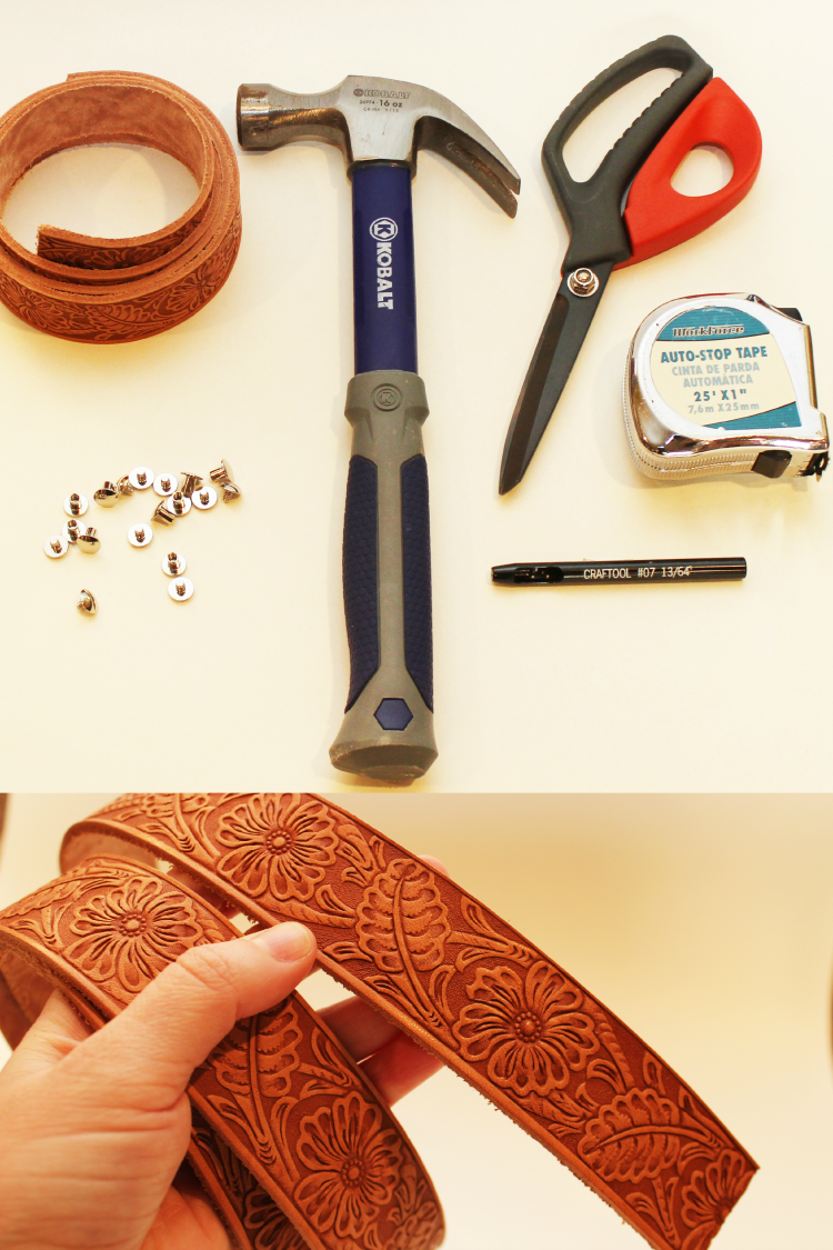 Tools needed to create DIY leather napkin rings.