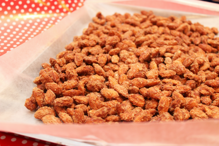 Allow your two-step cinnamon almonds to cool on a cookie sheet before serving or packaging as a gift.