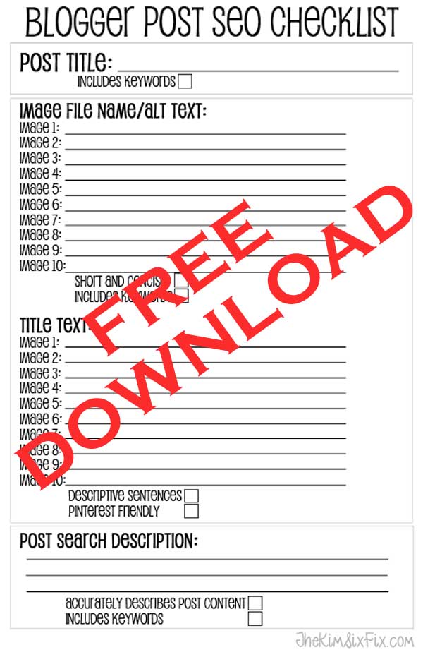 Free Blogger SEO Checklist Printable