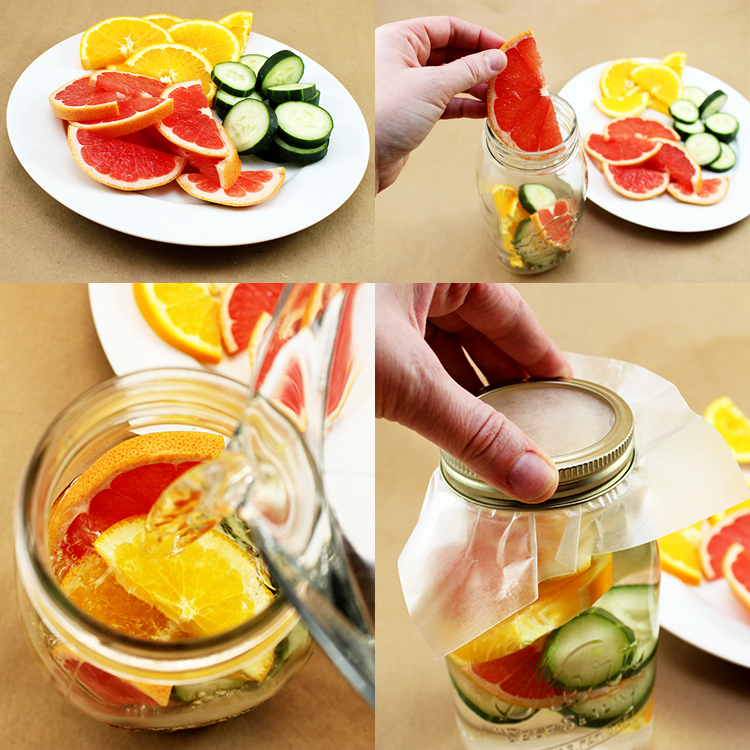 Detox water with grapefruit, orange, and cucumber.