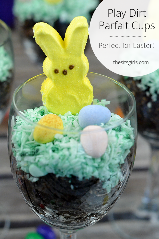 This is the perfect Easter dessert! Every Peep Easter Bunny needs a dirt cake parfait! 