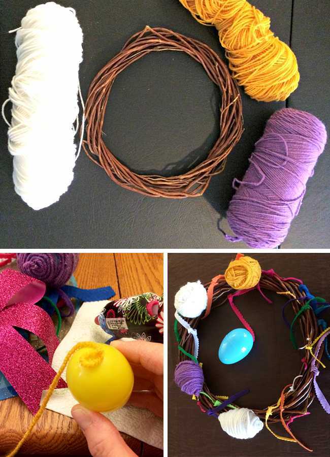 Step by step guide for making your own yarn-wrapped Easter egg wreath! 