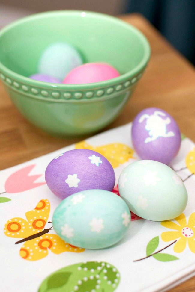 With just stickers and some gel dye, you can make beautiful designs on your Easter Eggs this year. 