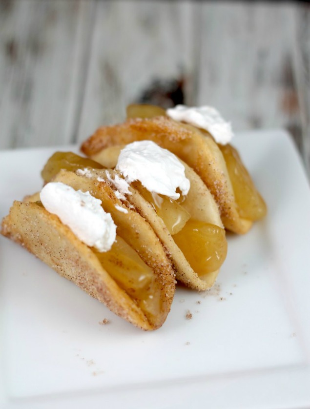 Apple pie tacos are a delicious, fried treat. 