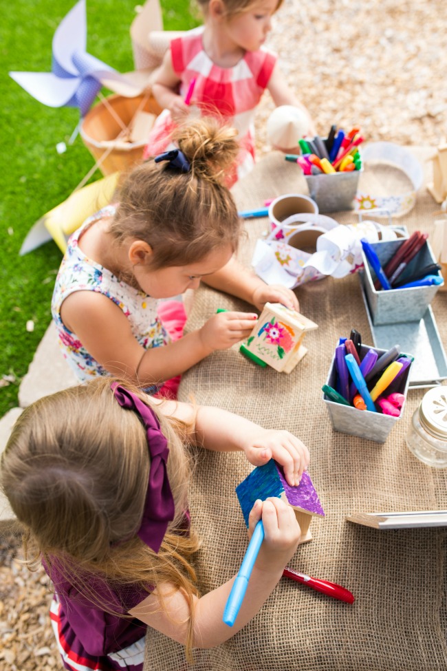Birdhouse decorating is a great kids activity for a summer party! 
