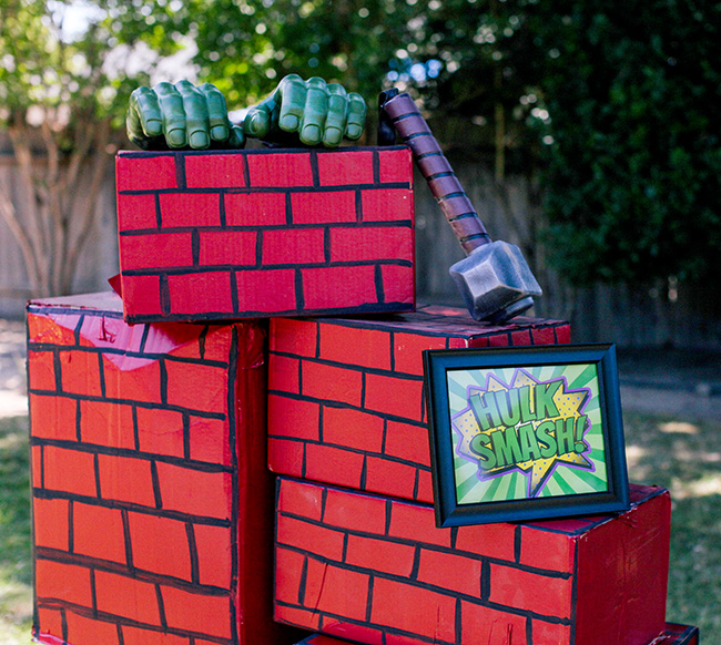 A little paint and cardboard boxes, and you can have your own Hulk Smash game for your super hero party!