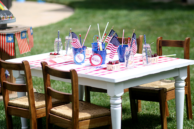Create a fun table just for the kids at your next July 4th party! The old milk bottles are great for drinks. 