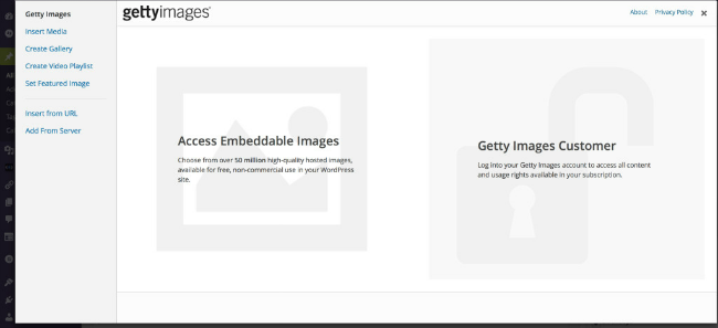 The Getty Images plug in makes it easy to embed pictures from Getty in your blog posts. 