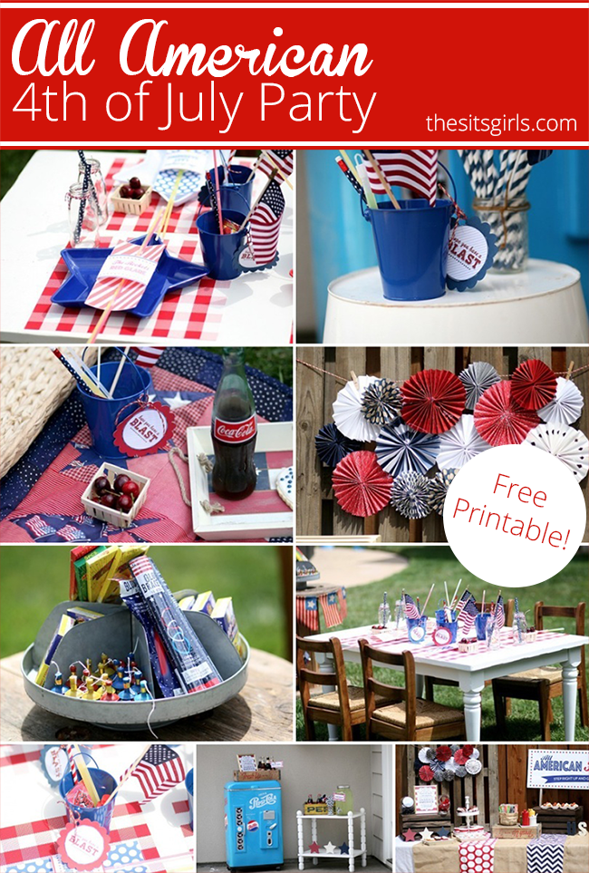 Throw a great party for the 4th of July with these themed ideas for food and treats! Includes great tablescape inspiration, ideas for a kid's table, and free July 4th printables to make your backyard party extra fun this summer.
