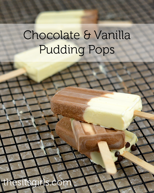Add a twist of pudding to your classic summer popsicle recipe! Vanilla and chocolate pudding pops are easy to make and full of YUM! Add in chocolate chips for extra fun. | popsicle recipe | summer dessert recipe