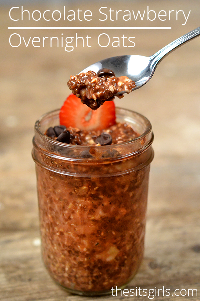 The easiest overnight oats recipe in a jar | Overnight Oatmeal With Chocolate And Strawberries | This is an easy breakfast recipe to put together the night before with no cooking - just pull the jar out of the refrigerator in the morning and the overnight oats are ready to eat!