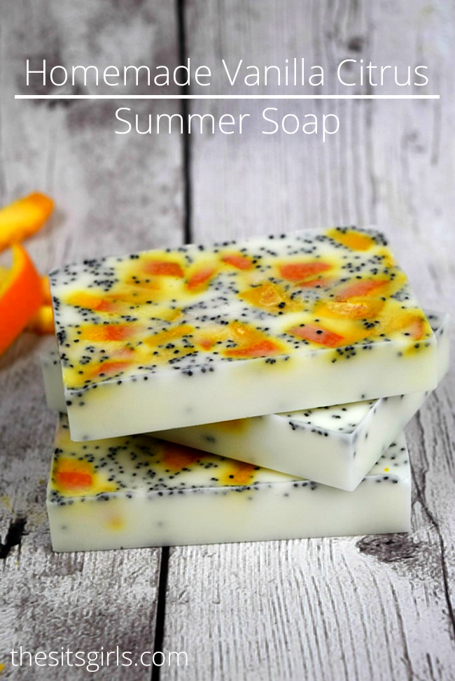 Citrus Vanilla Soap | Homemade Moisturizing Soap Recipe | This summer citrus soap has a great scent, and the poppy seeds are great for exfoliating your skin. 