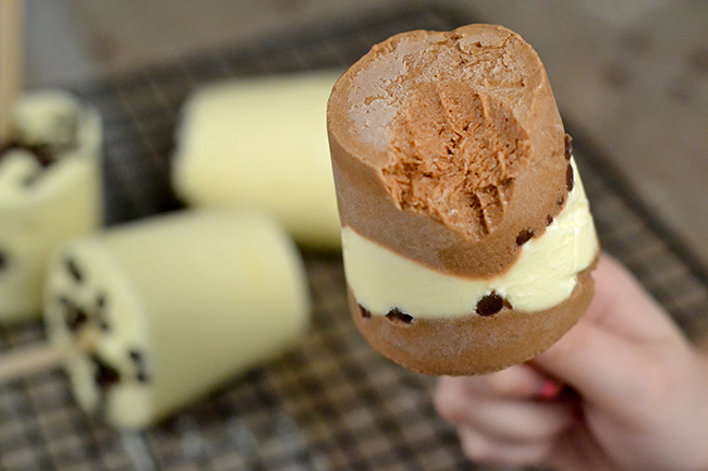 These vanilla and chocolate pudding pops are amazing! If you add chocolate chips, they just get better. Great summer recipe idea. 