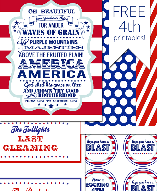 Free printables for your July 4th party. Includes a patriotic sign for your table, fun tags you can attach to treat bags or buckets, and cute silverware or glowstick holders. Plus lots of great ideas to plan the perfect fourth of July party in your backyard this summer. | July 4th Printables
