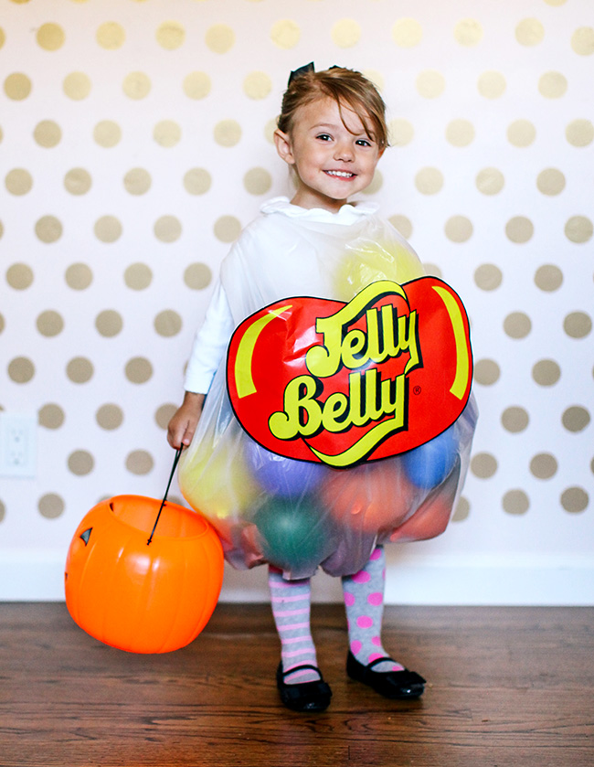 This DIY jelly belly costume is the perfect way to dress your little goblin for Halloween. At around $5 your wallet will also thank you later!