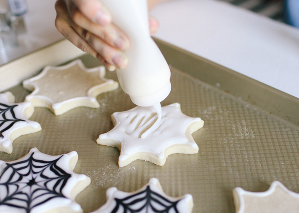 This tutorial for making Spiderweb sugar cookies is the best. Take these to all your Halloween parties!