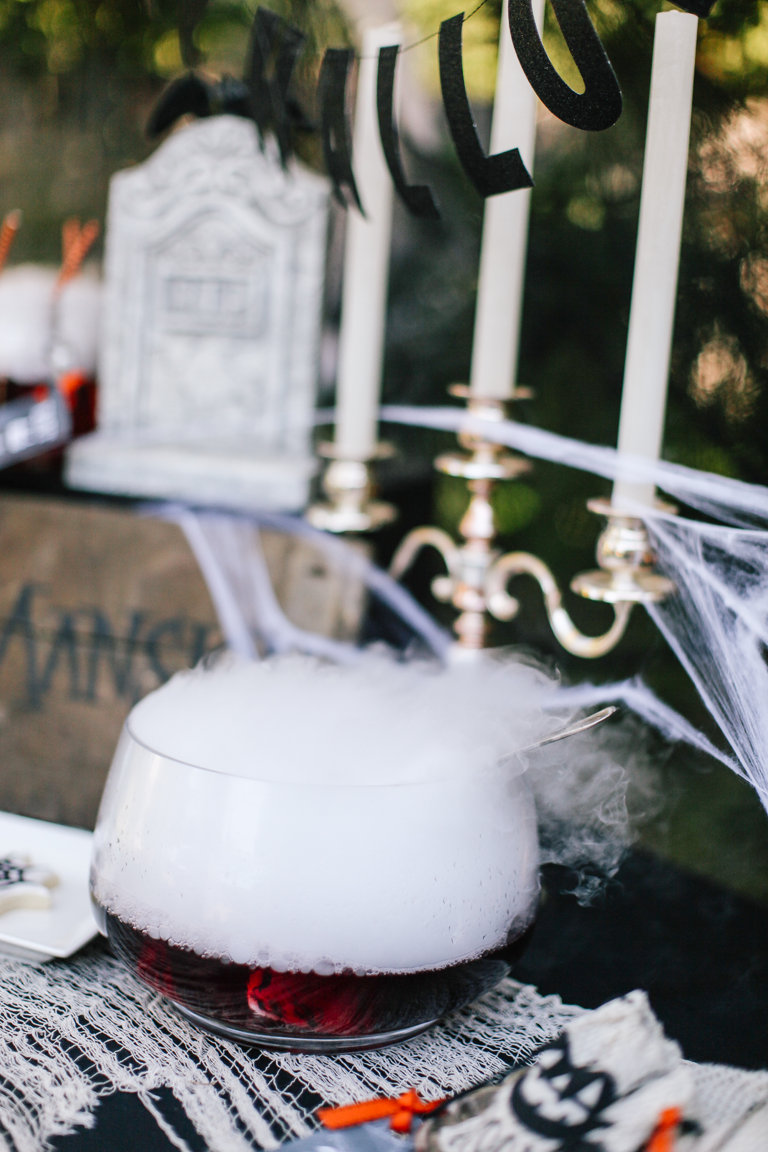 Dry ice is the coolest way to serve Halloween punch. Kids and adults are delighted by the extra creepy fog that surrounds the bowl!