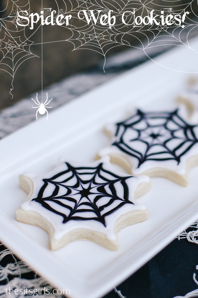 Create the spookiest Spiderweb Sugar Cookies around for your next Halloween party with this easy cookie decorating tutorial! Halloween food has never been this easy - or this cute!