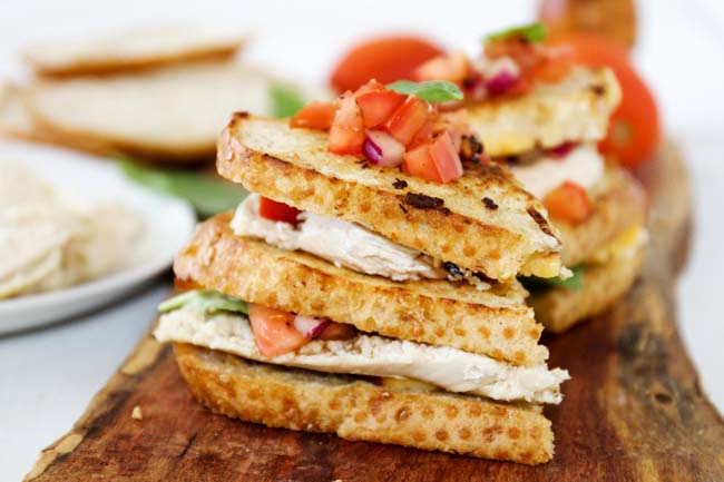 These sandwiches are insanely delicious! Grilled bruschetta with chicken is the perfect pairing!