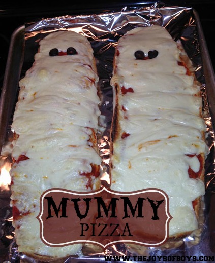 Mummy pizza is the perfect snack at any halloween party!