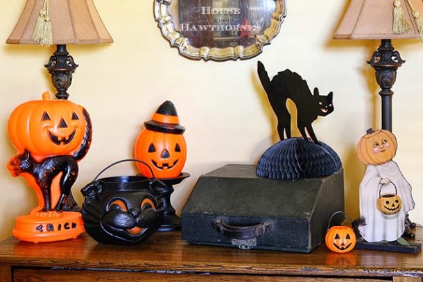 Using vintage items to decorate is the cutest way to make Halloween look Shabby Chic!