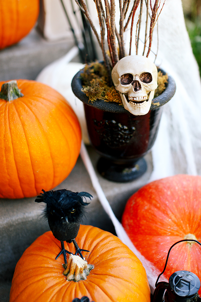A few twigs and a black urn make a great Halloween decoration. Even better with a well-placed skull. 