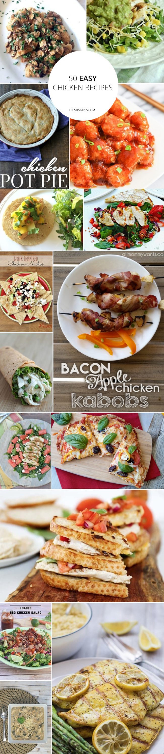 50 Fantastic & Easy Chicken Recipes | Includes baked and grilled chicken recipes and everything in between (tacos, pizzas, sandwiches, and more) to make your meal planning easy.