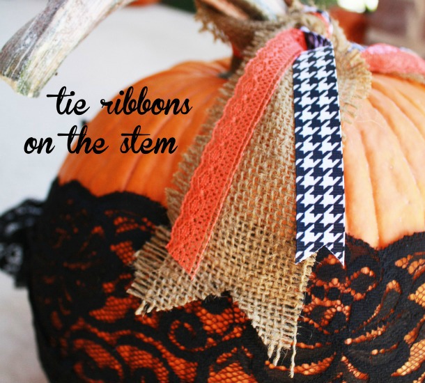 Use ribbons, lace, and burlap for no carve pumpkin decorating