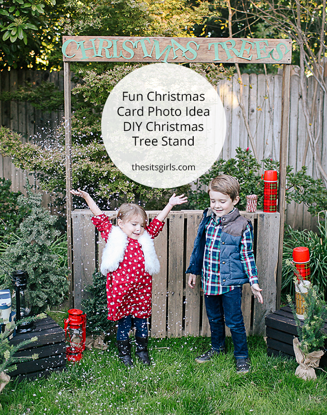Christmas Card Photo Idea - Christmas Tree Stand | This would be easy to make, and is super cute for a Christmas card photo. Love the photo props, too.
