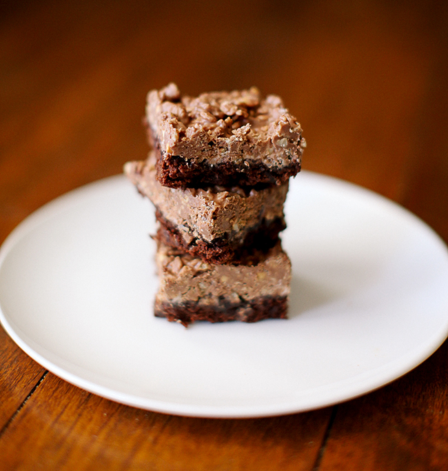 Whip up a batch of these delicious four layer brownie bars for your next party! 