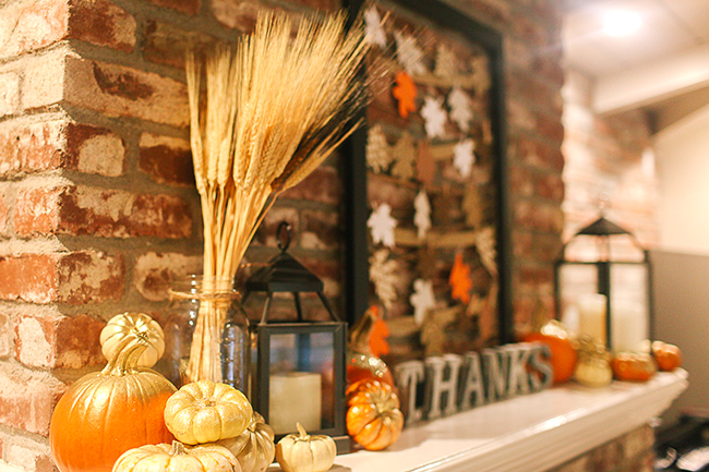 Use natural elements to make a fabulous mantle display for Thanksgiving.