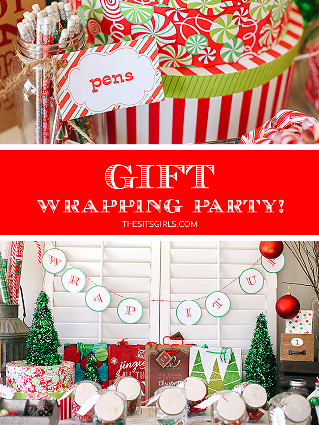 Throw a fun party for your friends and take care of all your Christmas gift wrapping in one night. This is a win! Includes cute printables to make your gift wrapping party a success.