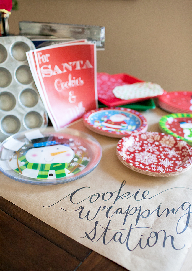 Get cute holiday plates and tin foil for a wrapping station at your Cookie Exchange Party!