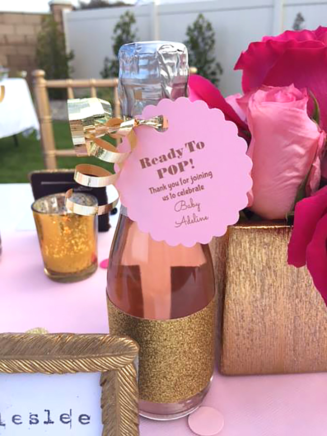 Ready To Pop labels for champagne bottles | Baby shower decor