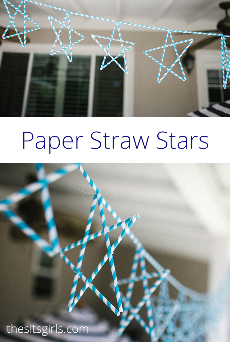 Perfect party decorations any time of the year — paper straw stars! Mix and match colors and patterns to match any decor. String them together to make a banner, or to make a full photo backdrop. Easy step by step instructions and a video tutorial will help you create the perfect stars.