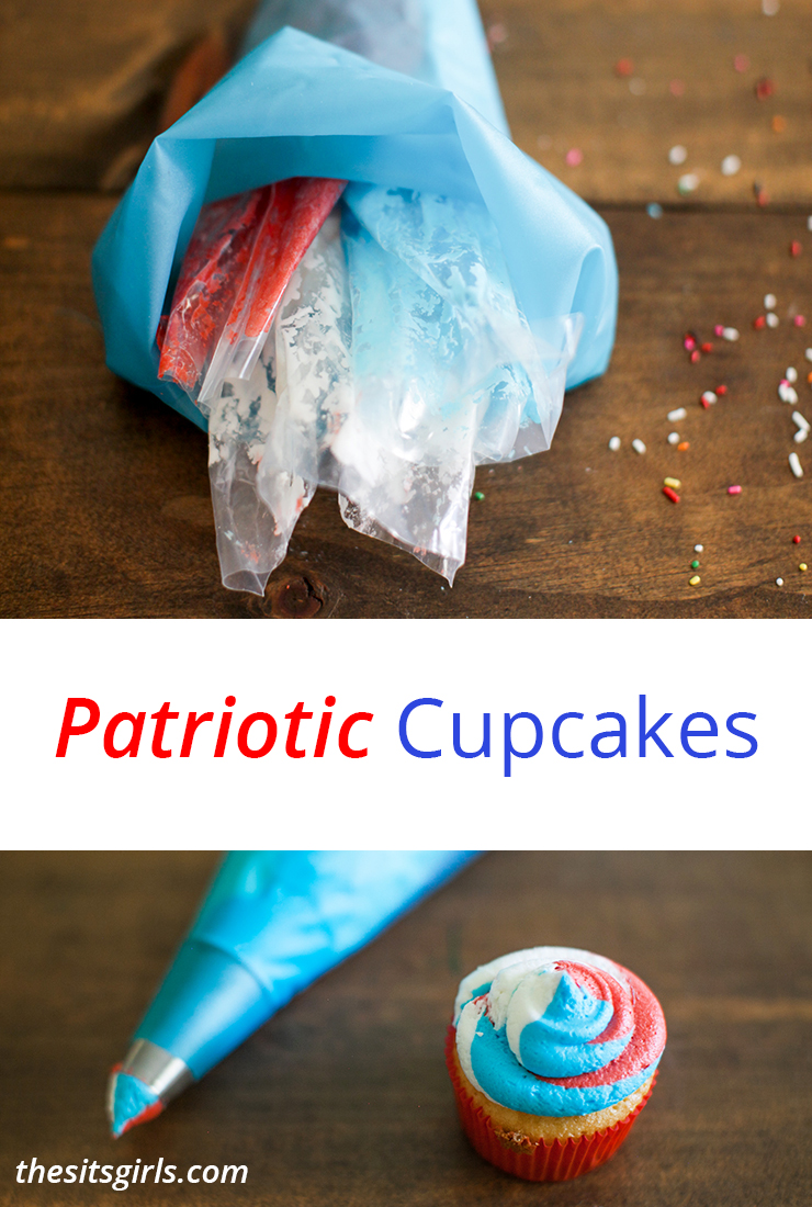 Patriotic Cupcakes are the cutest way to do dessert on July 4th! Get the perfect swirled frosting each time with this easy tip!