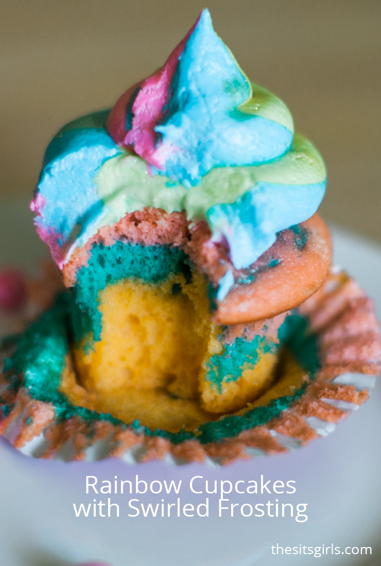 How to make Rainbow Cupcakes. This cupcake recipe includes the secret for getting the perfect rainbow swirled frosting on every cupcake. 