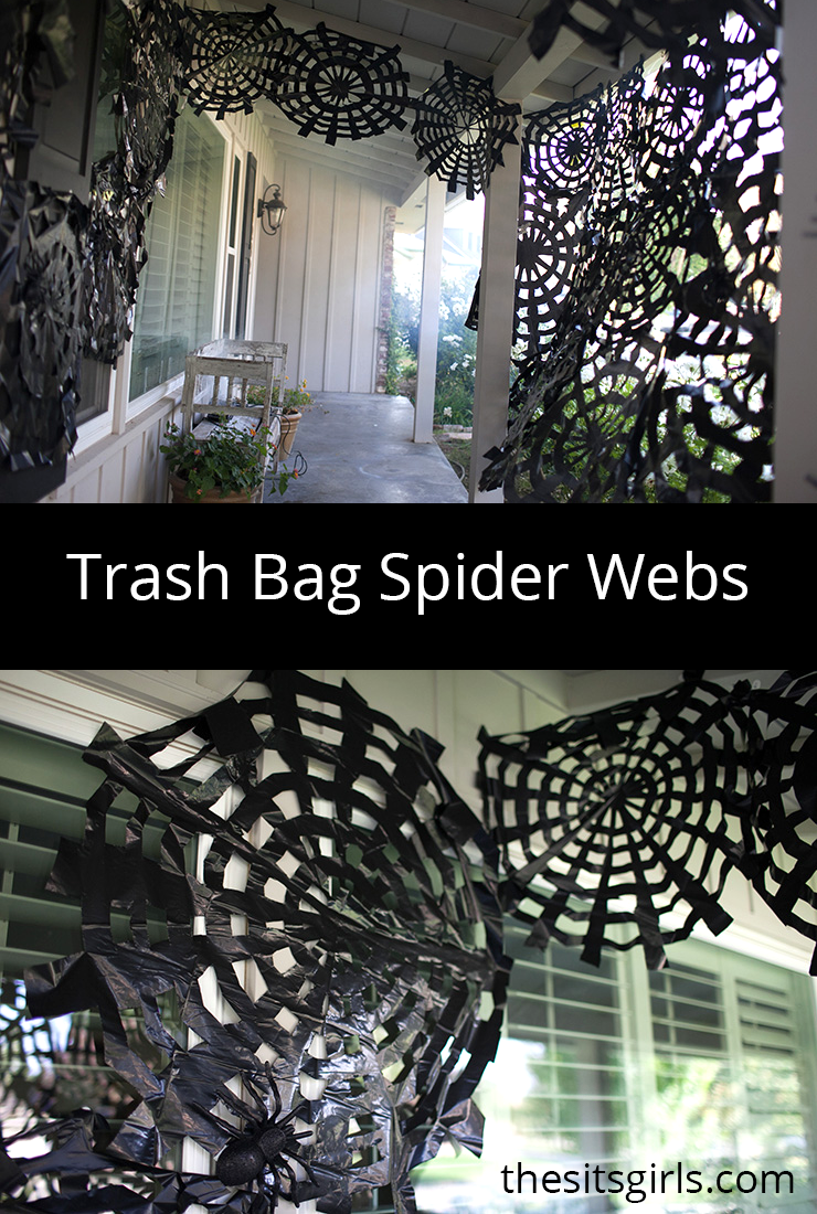You can use trash bags to make amazing Halloween decor! Trash bag spider webs are a fun and easy project. Cover your porch in spooky spider webs with this easy tutorial (step by step instructions and video tutorial).