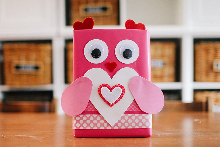 Hearts transform this cereal box into a cute owl!