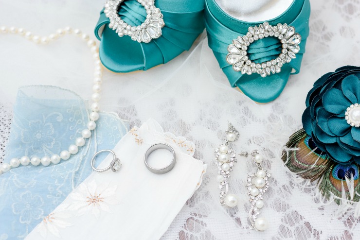 Use an odd number of objects when photographing wedding jewelry and accessories.