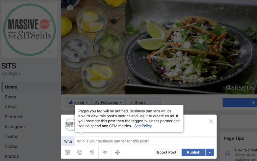 The Facebook branded content tool allows you to tag multiple sponsors for your post.