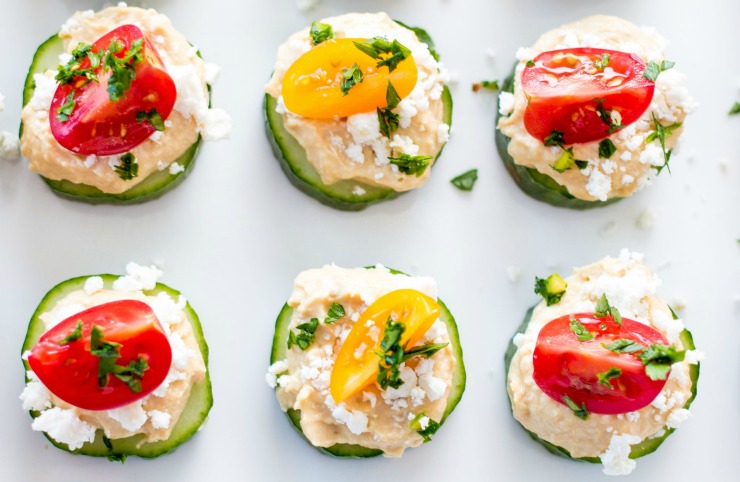 Cucumber and Hummus bites make a great appetizer. 