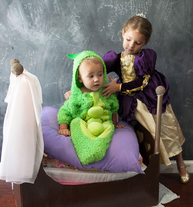 The princess and the pea are the perfect sibling costume for Halloween!