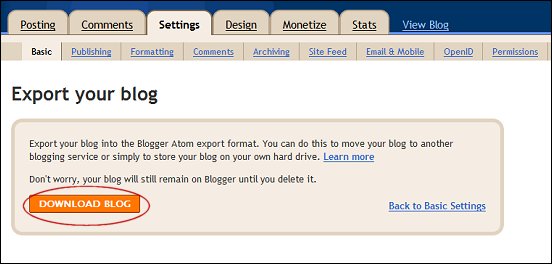backing up blogger