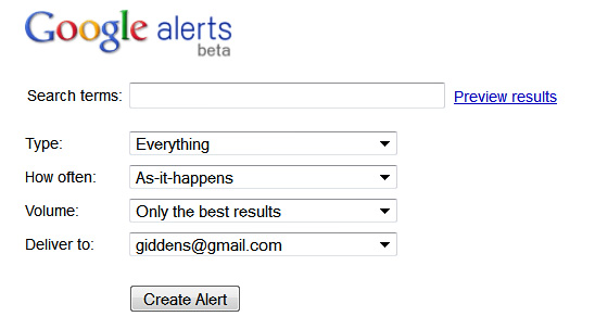 how to set up google alerts