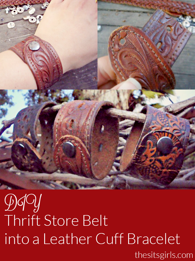 How to make a cool leather cuff bracelet out of belts you can buy cheaply at the thrift store, or you can repurpose a belt you are no longer using. DIY Tutorial.